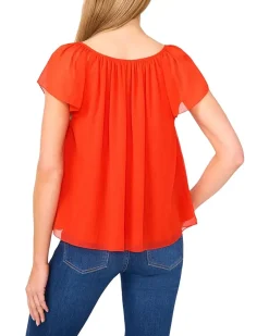 CeCe Round Neckline Flutter Slv Top Women's