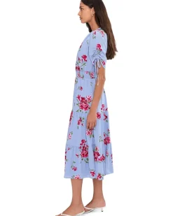 CeCe Ruched Short Sleeve Smocked Waist Tiered Maxi Dress Women's