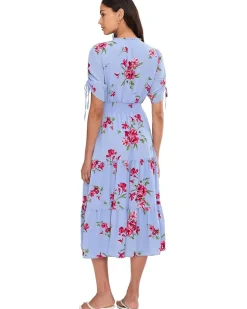 CeCe Ruched Short Sleeve Smocked Waist Tiered Maxi Dress Women's