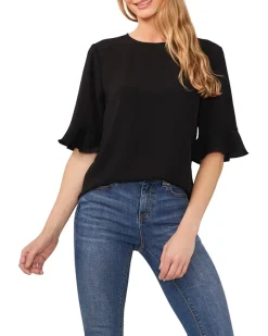 CeCe Ruffle Cuff Crew Neck Blouse Women's