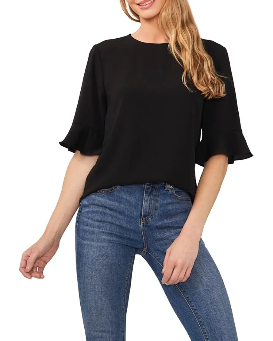 CeCe Ruffle Cuff Crew Neck Blouse Women's