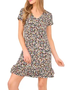 CeCe Ruffled Hem V-neck Knit Dress Women's