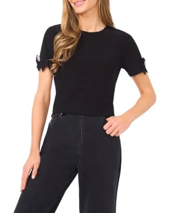 CeCe Short Sleeve Bow Sleeve Knit Top Women's