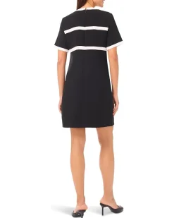 CeCe Short Sleeve Combo Bow & Trim Dress Women's