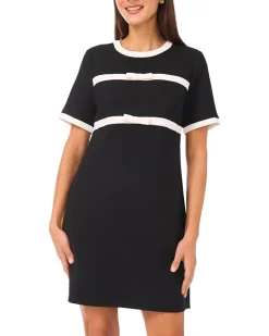 CeCe Short Sleeve Combo Bow & Trim Dress Women's
