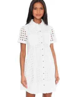 CeCe Short Sleeve Eyelet Collared Babydoll Dress Women's