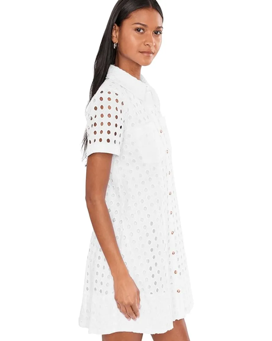 CeCe Short Sleeve Eyelet Collared Babydoll Dress Women's