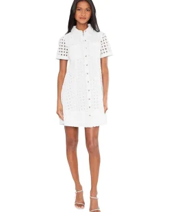CeCe Short Sleeve Eyelet Collared Babydoll Dress Women's