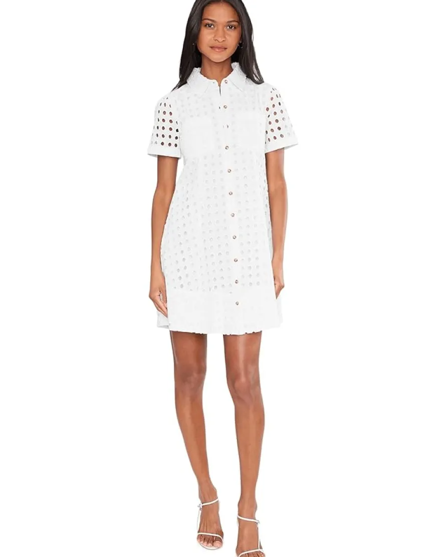 CeCe Short Sleeve Eyelet Collared Babydoll Dress Women's
