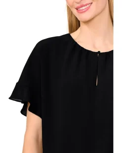 CeCe Short Sleeve Half Button Flowy Blouse Women's