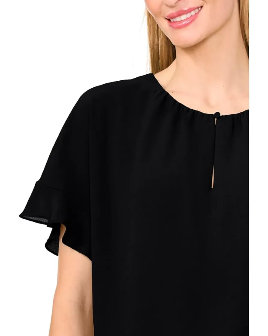 CeCe Short Sleeve Half Button Flowy Blouse Women's