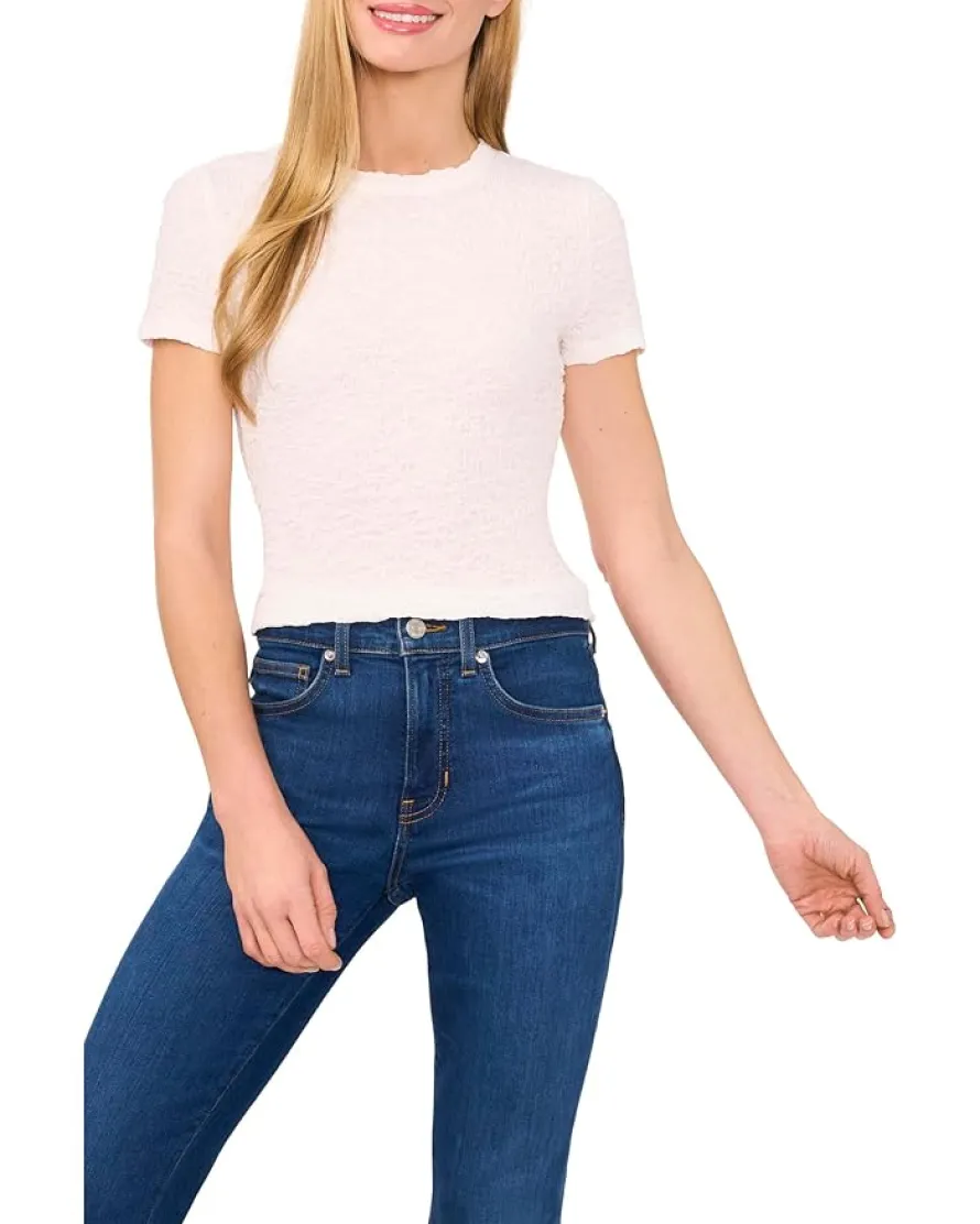CeCe Short Sleeve Puckered Knit Baby Tee Women's