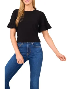 CeCe Short Sleeve Ruffle Detailed Knit Top Women's