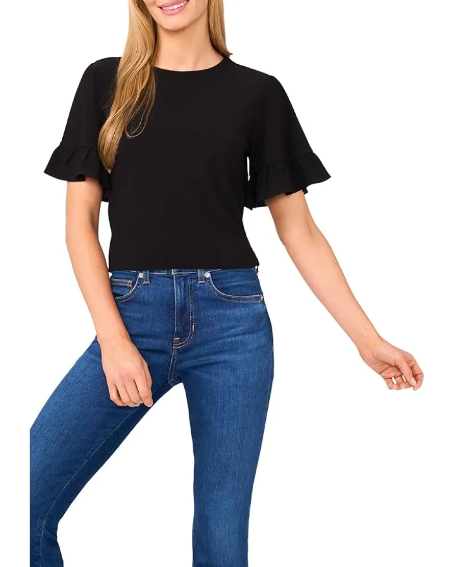 CeCe Short Sleeve Ruffle Detailed Knit Top Women's
