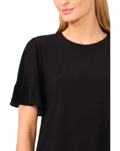 CeCe Short Sleeve Ruffle Detailed Knit Top Women's