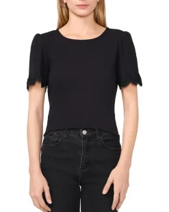 CeCe Short Sleeve Tee With Lace Sleeve Opening Women's