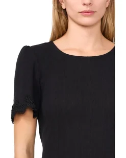 CeCe Short Sleeve Tee With Lace Sleeve Opening Women's