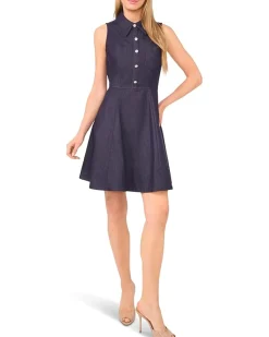 CeCe Sleeveless Fit & Flare Collared Dress Women's