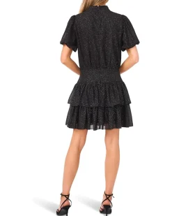 CeCe Tie Neck Ruffled Tier Mini Dress Women's