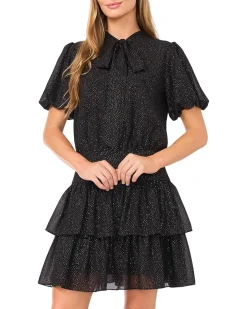 CeCe Tie Neck Ruffled Tier Mini Dress Women's