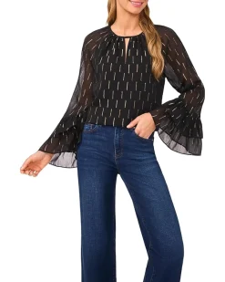 CeCe Tiered Sleeve Front Keyhole Blouse Women's