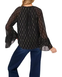 CeCe Tiered Sleeve Front Keyhole Blouse Women's