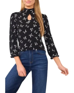CeCe Tossed Bows Mock Neck Knit Top Women's