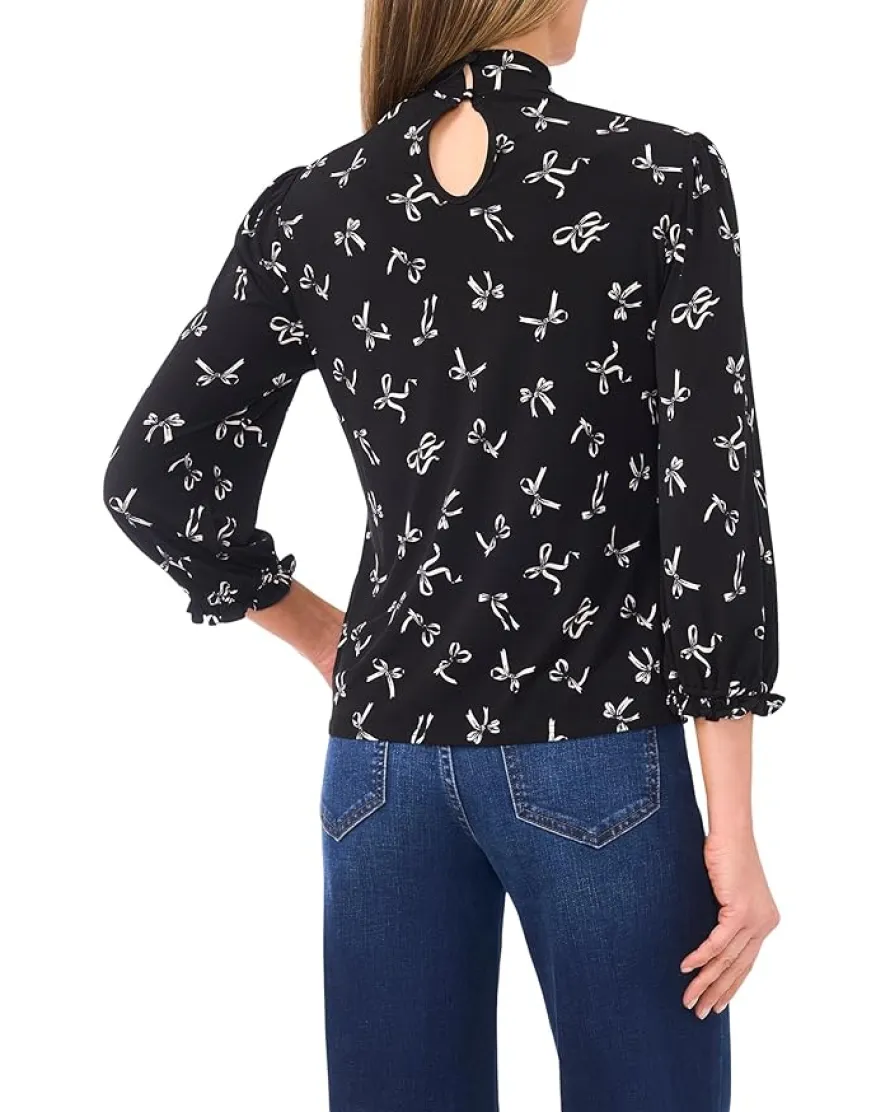 CeCe Tossed Bows Mock Neck Knit Top Women's