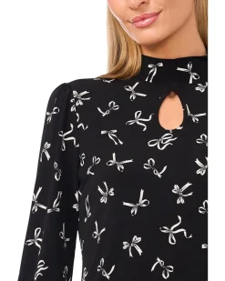 CeCe Tossed Bows Mock Neck Knit Top Women's