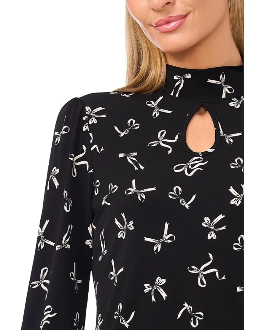 CeCe Tossed Bows Mock Neck Knit Top Women's