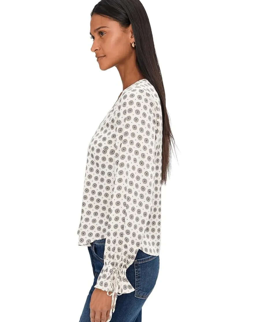 CeCe V-Neck Button Down Tie Sleeve Top Women's
