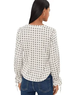 CeCe V-Neck Button Down Tie Sleeve Top Women's