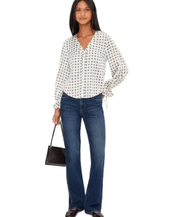 CeCe V-Neck Button Down Tie Sleeve Top Women's