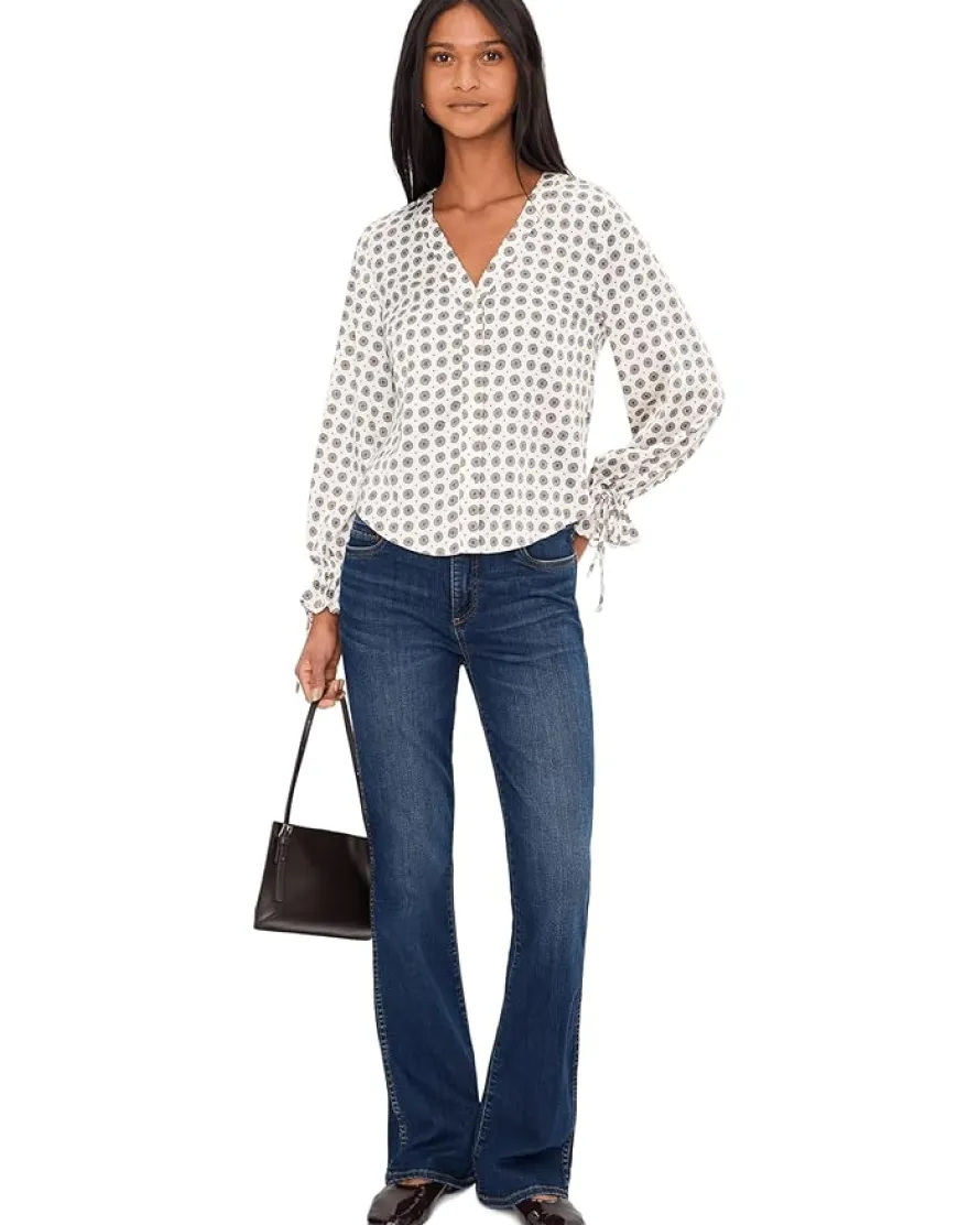 CeCe V-Neck Button Down Tie Sleeve Top Women's
