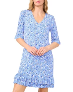 CeCe V-Neck Knit Dress With Ruffle Hem Women's