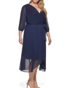 DKNY Plus Size Balloon Sleeve V-Neck Dress Women's