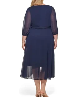 DKNY Plus Size Balloon Sleeve V-Neck Dress Women's