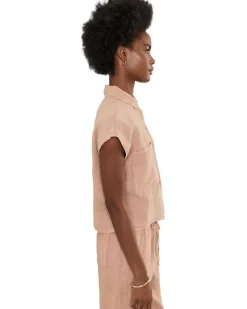 Elliott Lauren At Ease, Button Front Sleeveless Shirt with Patch Pocket Women's