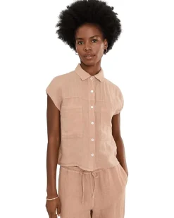 Elliott Lauren At Ease, Button Front Sleeveless Shirt with Patch Pocket Women's