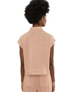Elliott Lauren At Ease, Button Front Sleeveless Shirt with Patch Pocket Women's