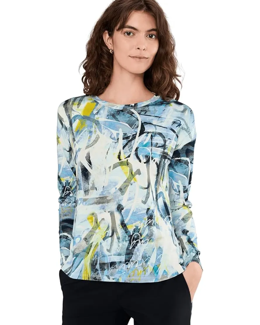 Elliott Lauren Collage - Long Sleeve Crew Neck Printed Top Women's