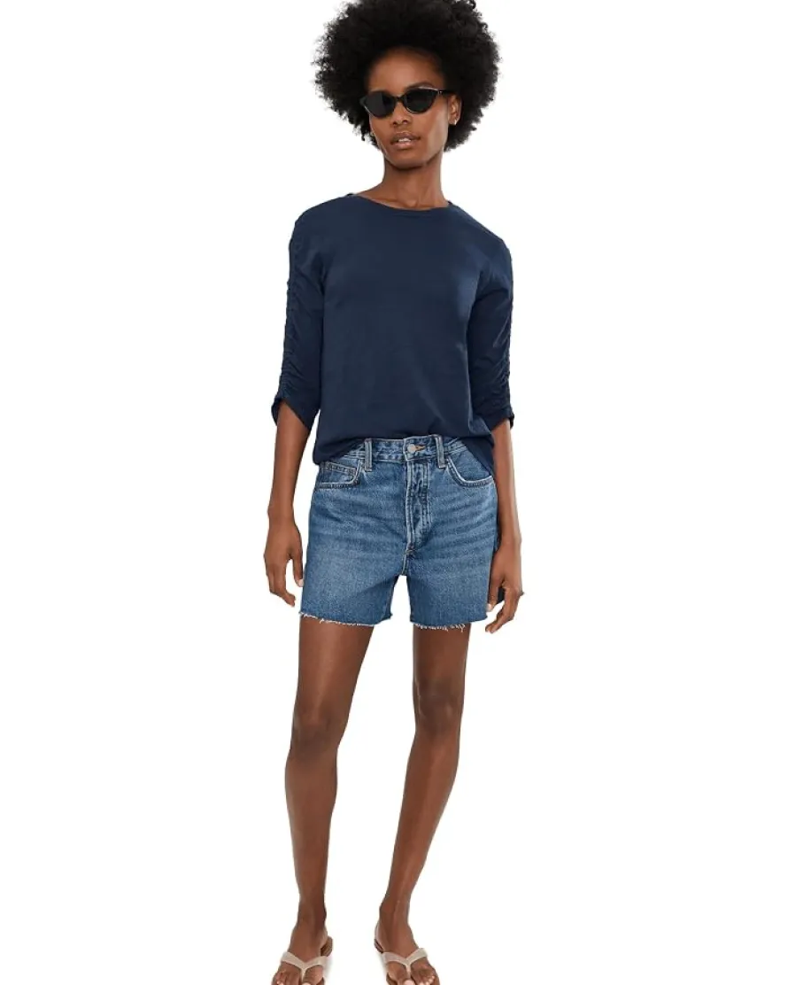 Elliott Lauren Garment Dye Tees - Crew Neck Ruch Sleeve Tee Women's