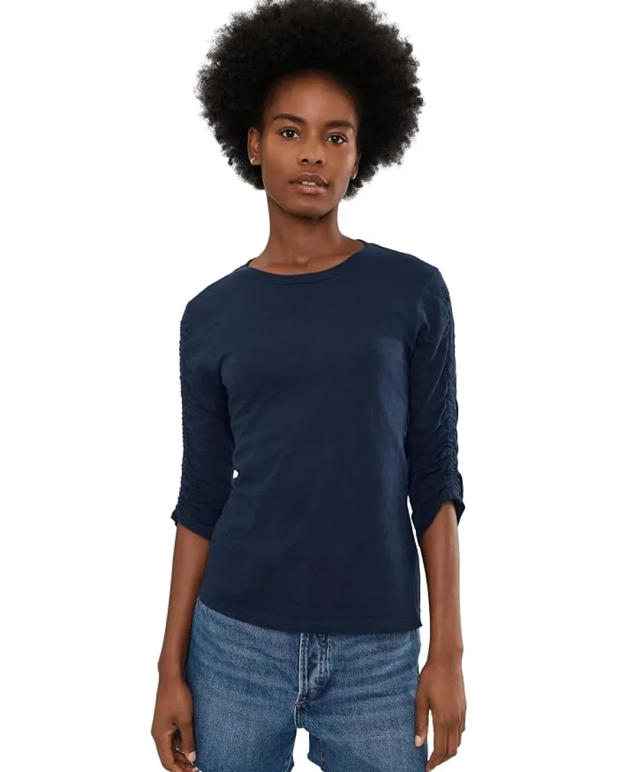 Elliott Lauren Garment Dye Tees - Crew Neck Ruch Sleeve Tee Women's