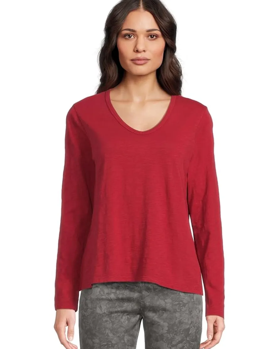 Elliott Lauren Garment Dye Tees - Long Sleeve V-Neck Knit Top Women's