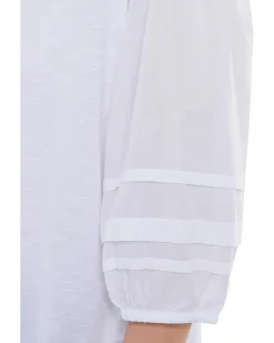 Elliott Lauren Mixed Signals - Knit Woven Combo Top With Balloon Sleeves Women's