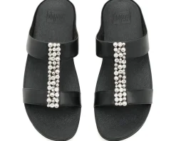 FitFlop Fino Pearls-And-Crystal H-Bar Slides Women's