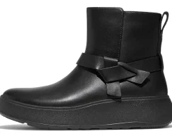 FitFlop F-Mode Folded-Knot Leather Flatform Short Boots Women's