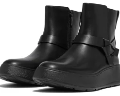 FitFlop F-Mode Folded-Knot Leather Flatform Short Boots Women's