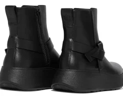 FitFlop F-Mode Folded-Knot Leather Flatform Short Boots Women's