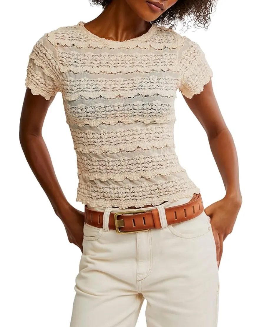 Free People Angelina Lace Tee Women's